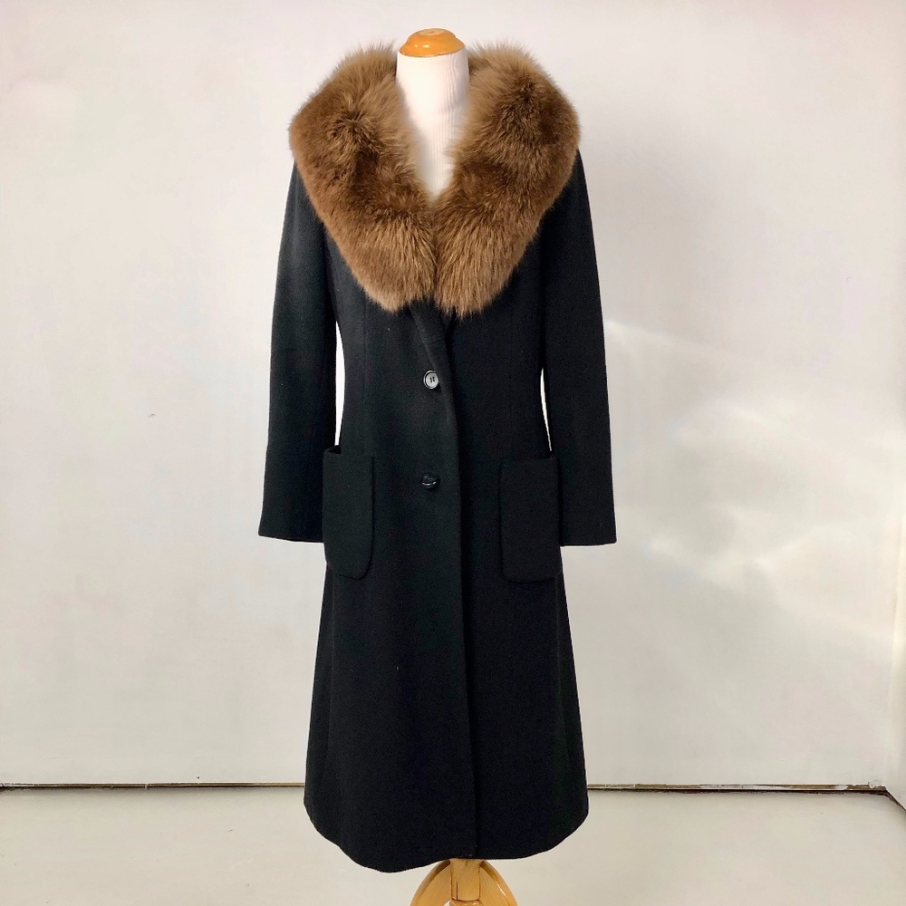 Vintage Cashmere and Fur Long Black Coat - Sz 4/6